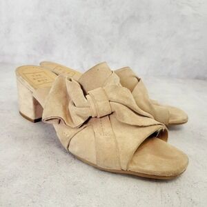 Boho Coquette Mule Sandals Womens 9 40 Beige Suede Bow Block Heel THE SHOE BOX‎